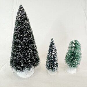 Dept 56 Village Frosted  Set Of 3 Bristle Brush Topiary Trees With White Base